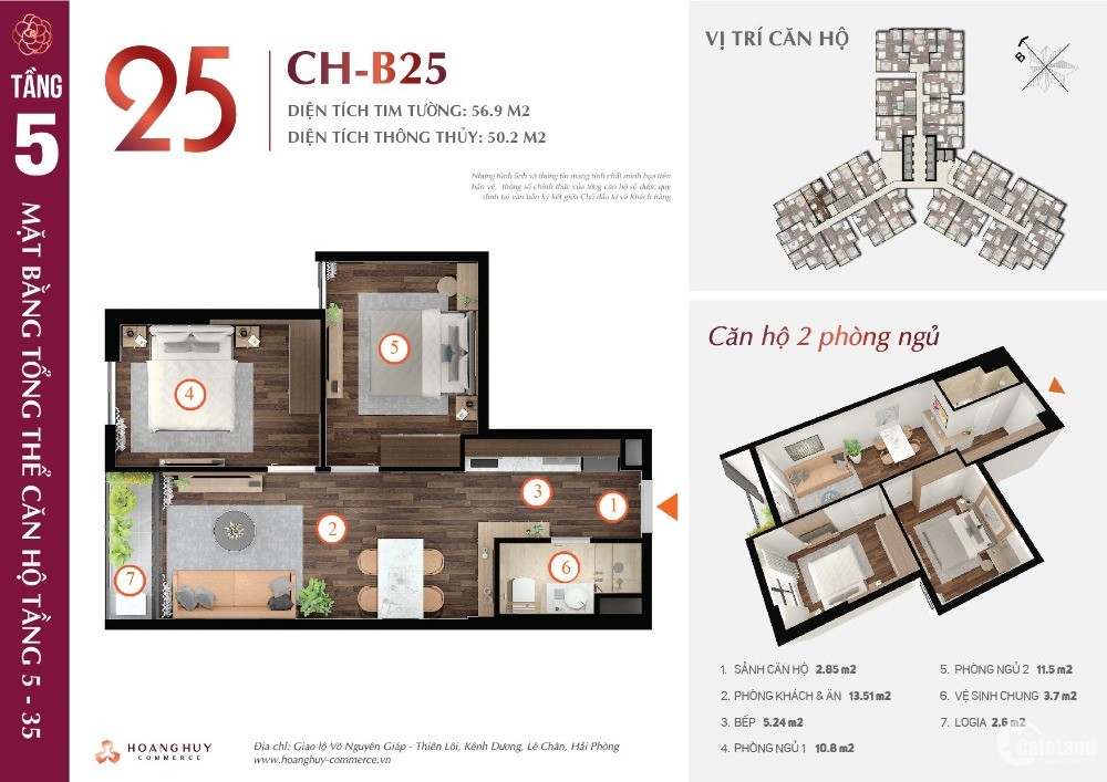 Thiết kế căn hộ 2PN khi mua chuyển nhượng Hoàng Huy Commerce